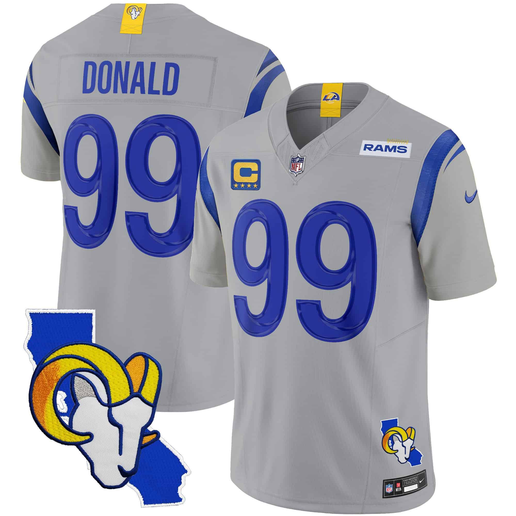 Men Los Angeles Rams #99 Donald Grey 2024 Nike California Patch Vapor Limited NFL Jersey style 1